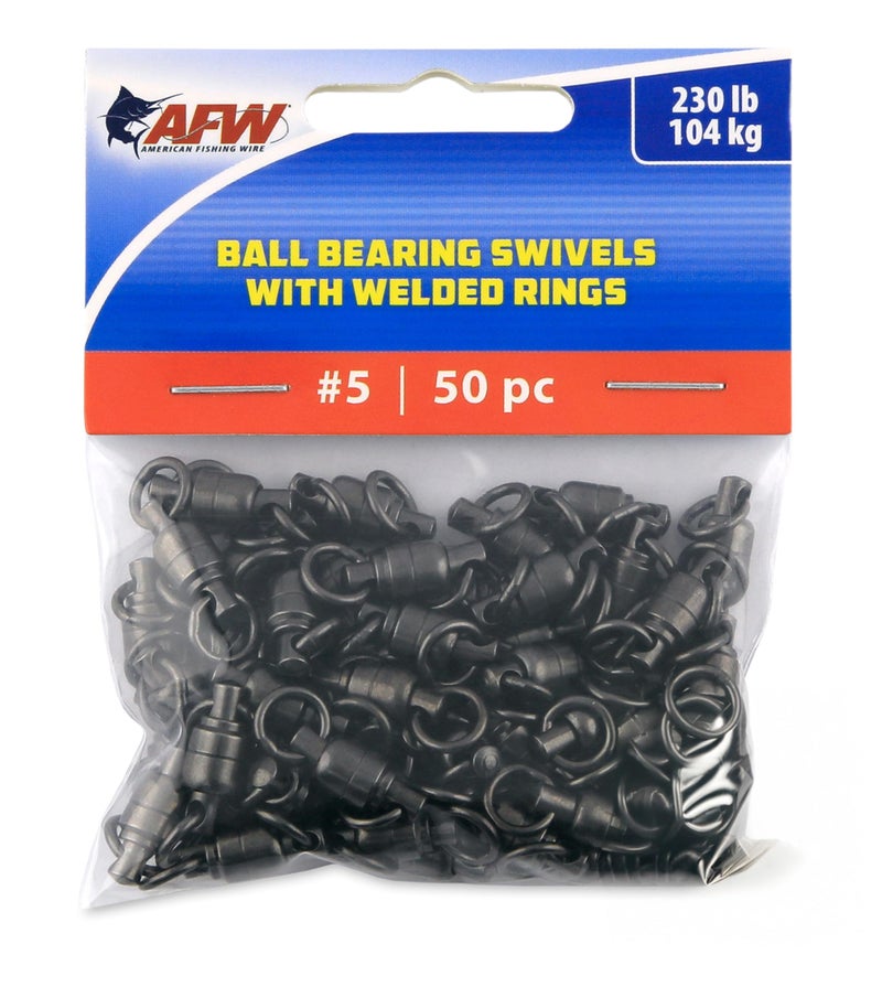 AFW Solid Brass Ball Bearing Swivels with Double Welded Rings, Size #5, 230 lb Test, Gunmetal Black, 50 pc - Image 1